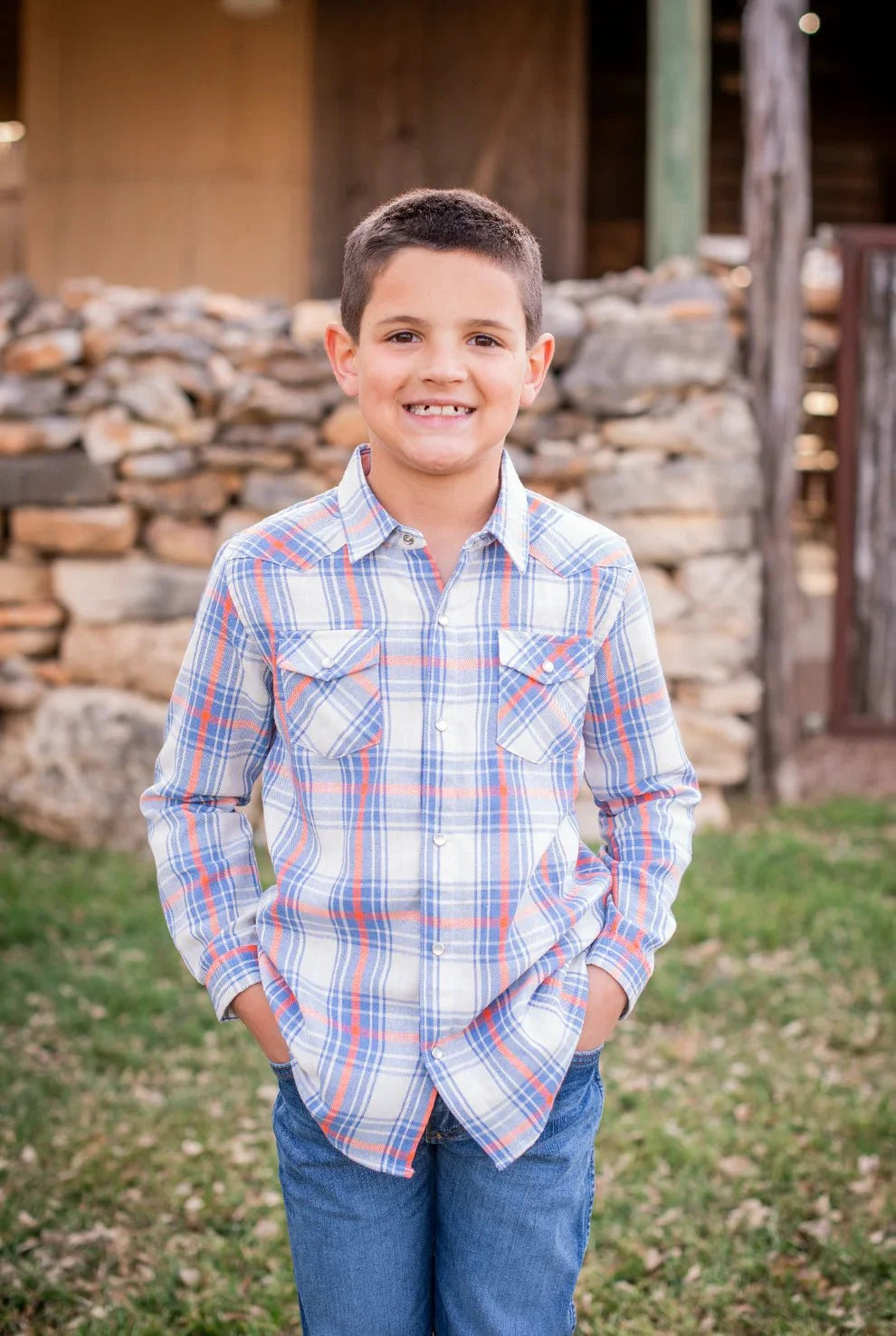 BlueQuail Clothing Co Boys All American Plaid Flannel Pearl Snap Long Sleeve Shirt