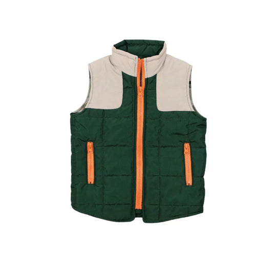 BlueQuail Clothing Co Boys Quilted Vest - Green/Khaki Classic Camo