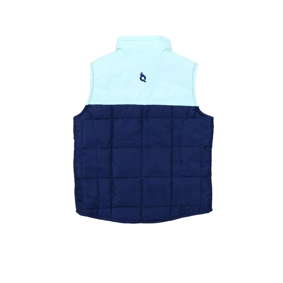 BlueQuail Clothing Co Boys Quilted Vest - Navy/LT Blue Tattersall Light Blue