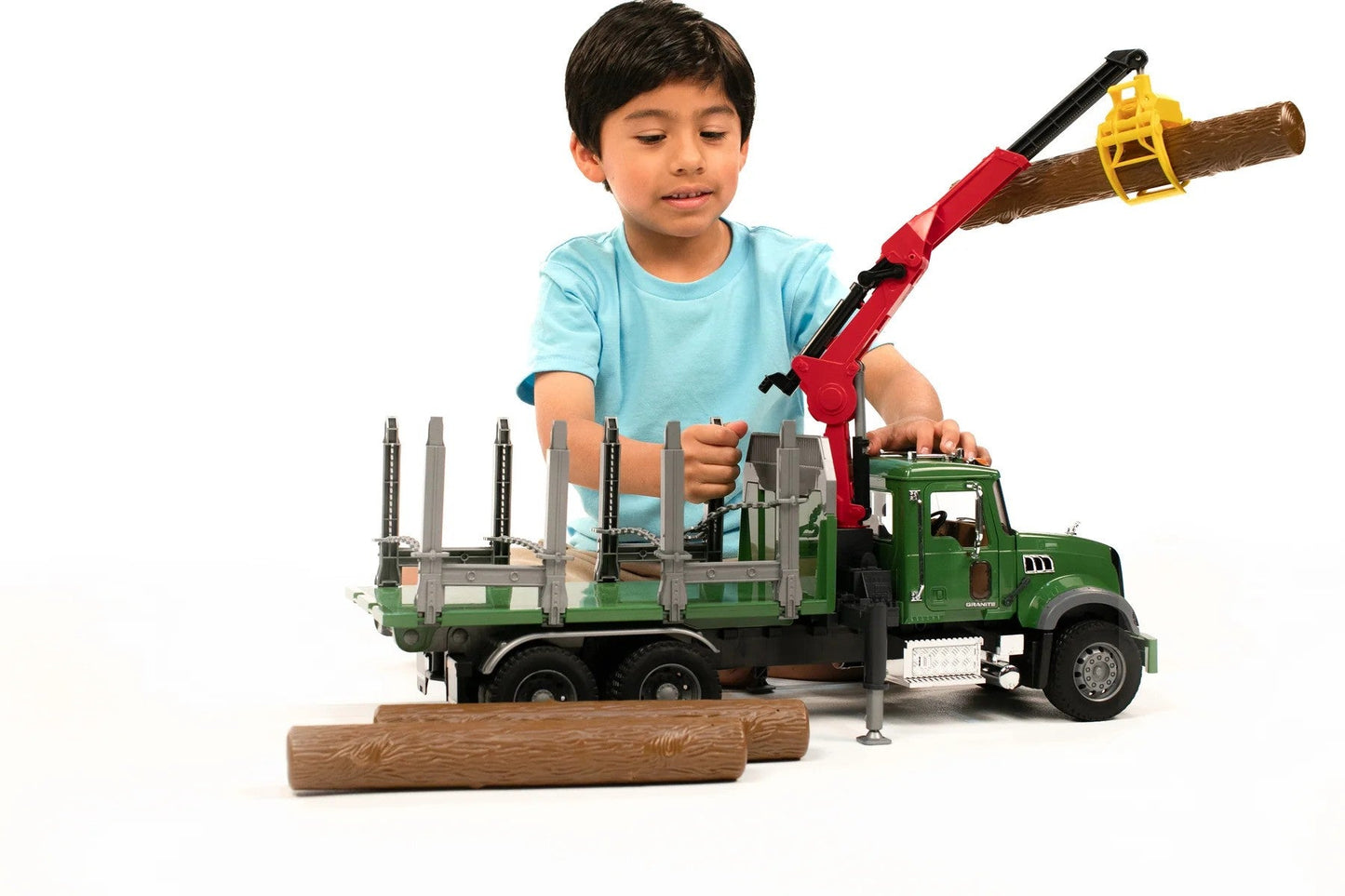 Bruder Toys America Play Vehicles Bruder Mack Granite Timber Truck w/ Loading Crane and 3 Trunks