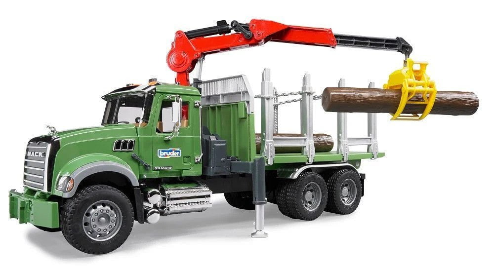 Bruder Toys America Play Vehicles Bruder Mack Granite Timber Truck w/ Loading Crane and 3 Trunks