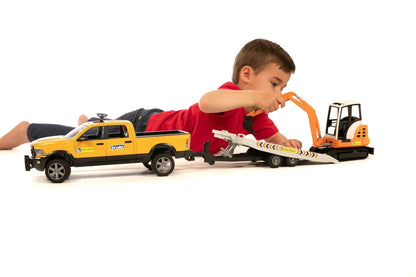 Bruder Toys America Play Vehicles Bruder Ram Rental Service with Mini Excavator