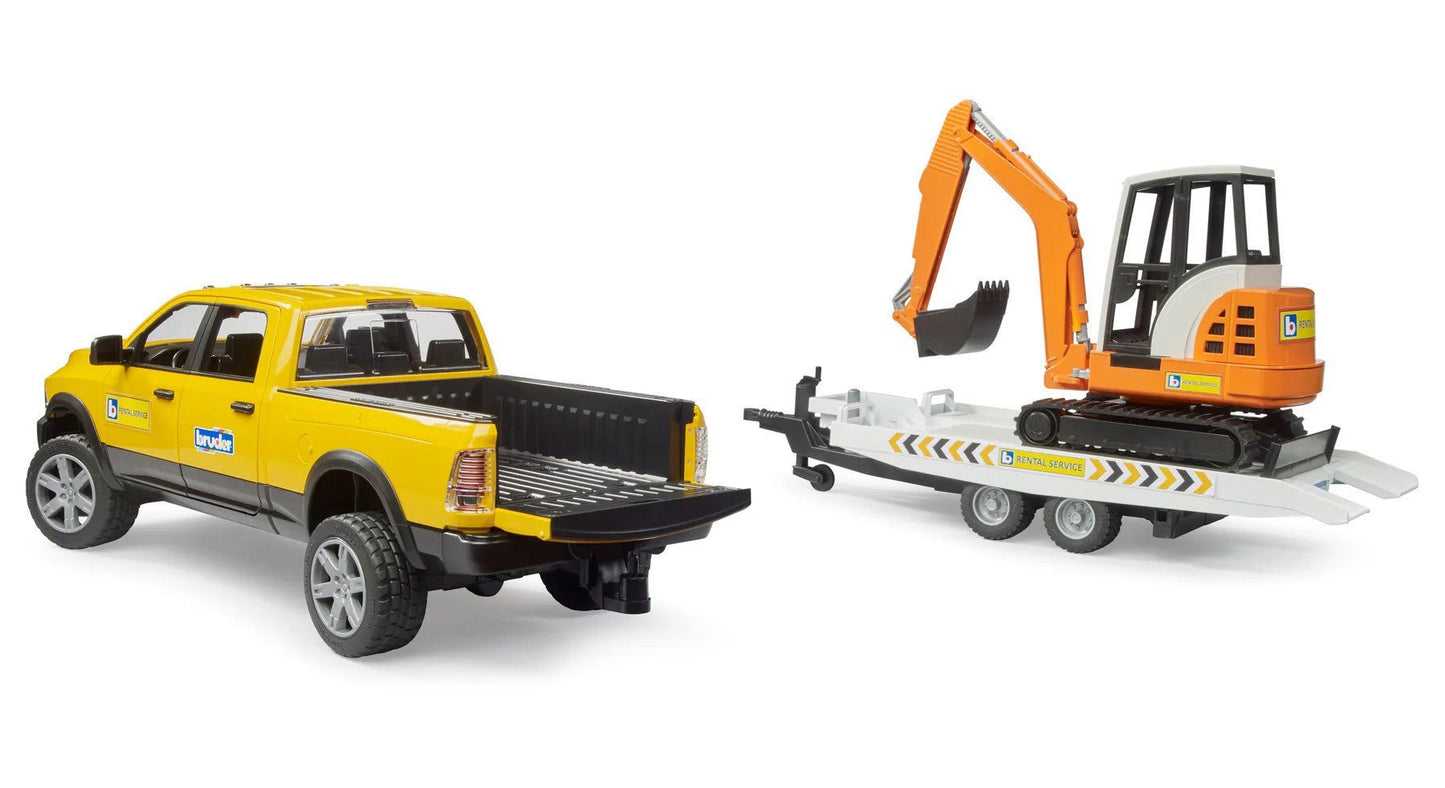 Bruder Toys America Play Vehicles Bruder Ram Rental Service with Mini Excavator