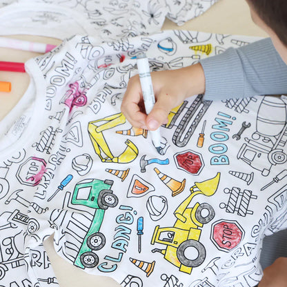 Caden LaneCaden Lane Boys Colorable Two-Piece Pajama Set & Markers - Construction ZoneBabysupermarket