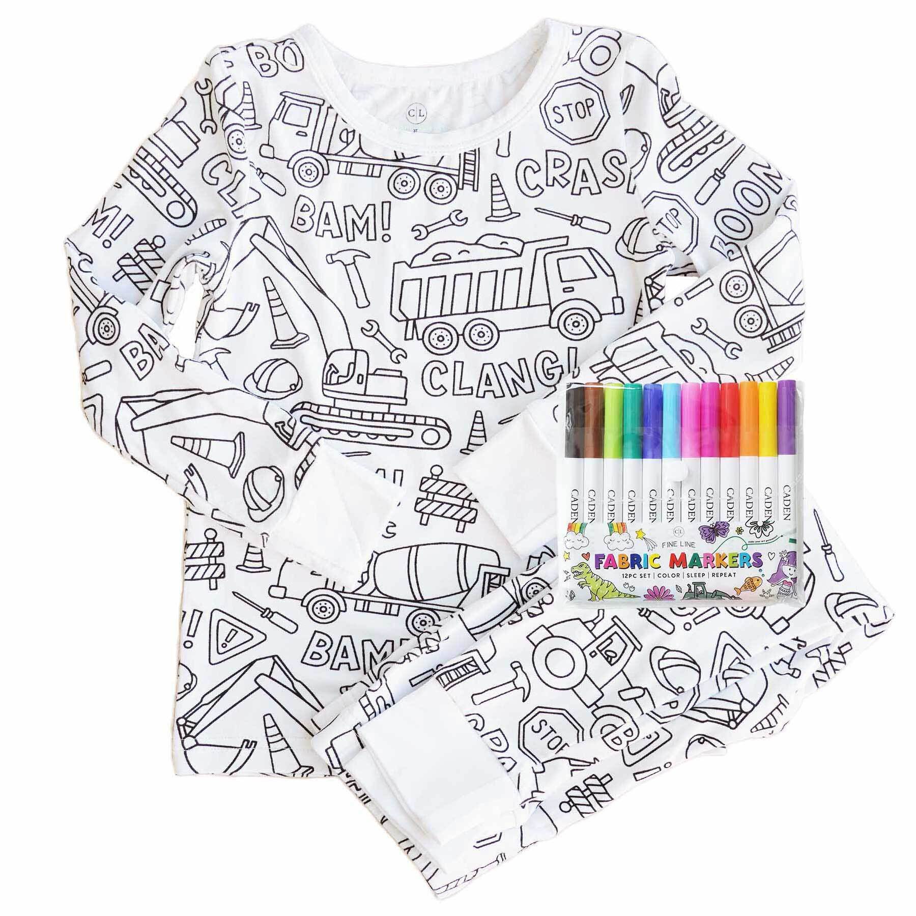 Caden LaneCaden Lane Boys Colorable Two-Piece Pajama Set & Markers - Construction ZoneBabysupermarket