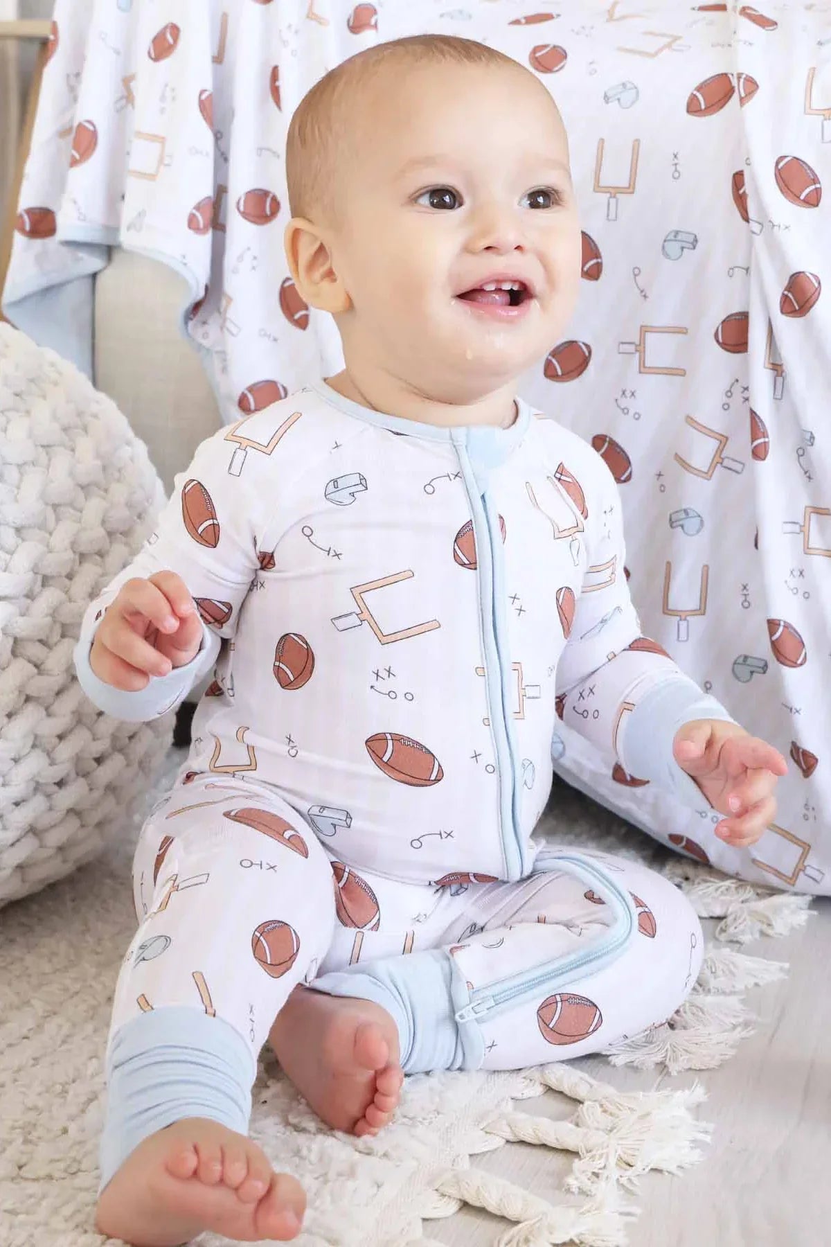 Caden LaneCaden Lane Boys Tiny Touchdowns Convertible Zip RomperBabysupermarket