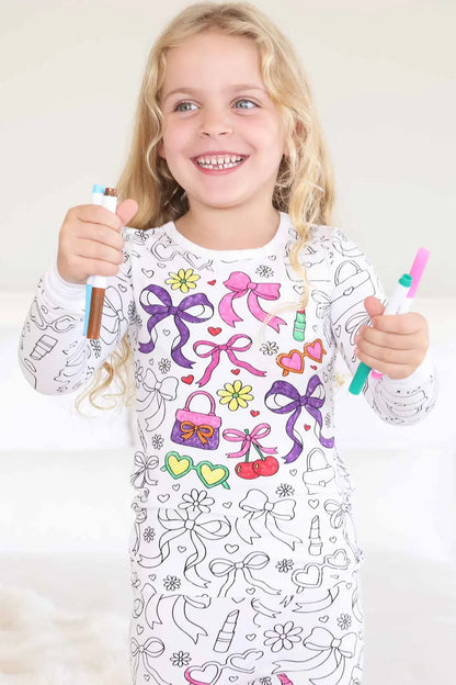 Caden LaneCaden Lane Girls Colorable Two-Piece Pajama Set & Markers- Material GirlBabysupermarket