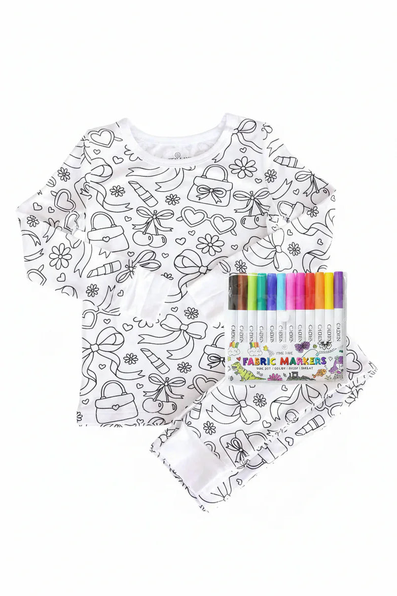 Caden LaneCaden Lane Girls Colorable Two-Piece Pajama Set & Markers- Material GirlBabysupermarket