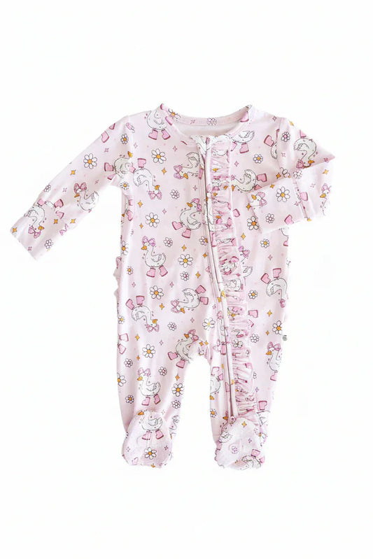 Caden Lane Newborn Caden Lane Girls Silly Goose Ruffle Zipper Footie