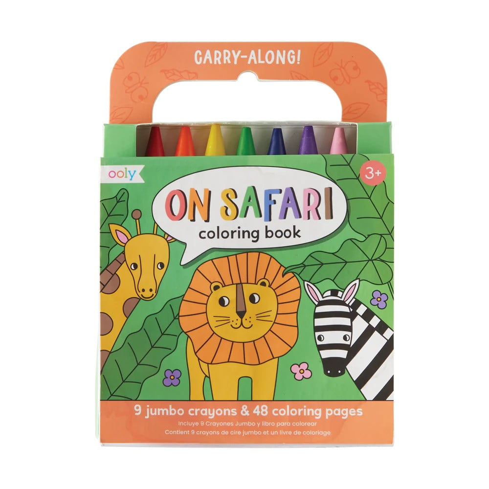 OOLY Toys / Activity / Art and Crafts Carry Along Crayon & Coloring Book Kit - On Safari with 9 Jumbo Crayons