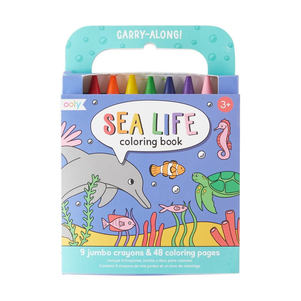 OOLY Toys / Activity / Art and Crafts Carry Along Crayon & Coloring Book Kit - Sea Life with 9 Jumbo Crayons