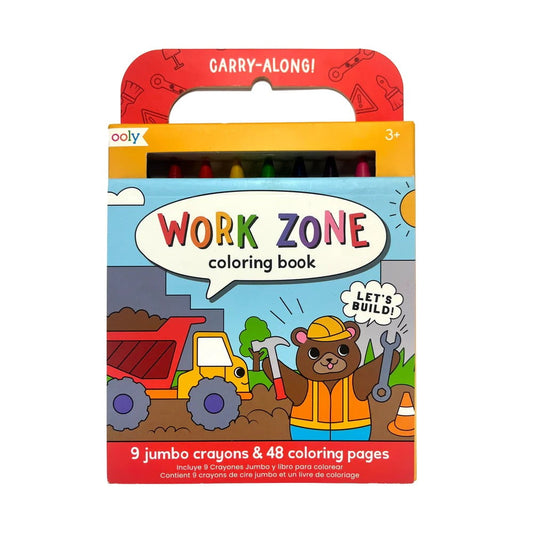 OOLY Toys / Activity / Art and Crafts Carry Along Crayon & Coloring Book Kit - Work Zone with 9 Jumbo Crayons