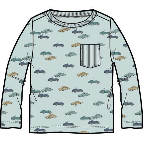 Tea Collection Long Sleeve Printed Pocket Tee - Mini Cars