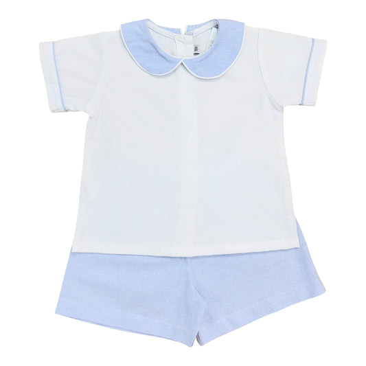 Sweet Dreams White & Blue Chambray Short Set