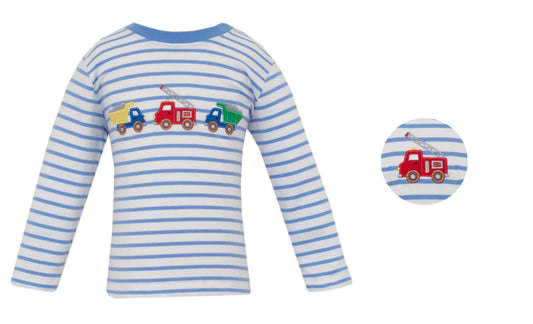 Claire & Charlie Boys Shirts Periwinkle Blue Stripe / 2 Toddler Claire and Charlie Boys Rescue and Roadwork Trucks - Periwinkle Blue Knit Stripe