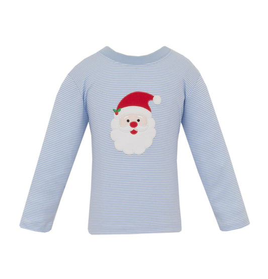 Claire & Charlie Boys Shirts Blue Stripe / 12 Mo Claire and Charlie Boys Santas Face T-shirt - Light Blue Stripe