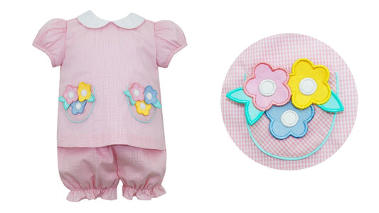 Claire & Charlie Apparel & Gifts Pink Gingham / 12 Mo Claire & Charlie Pastel Flowers Bloomer Set