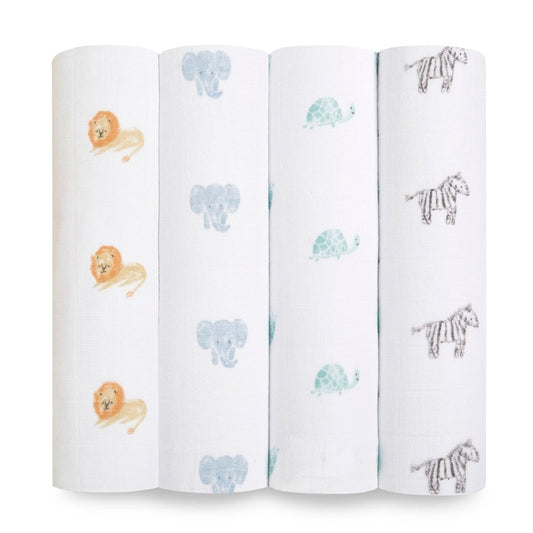 Classic Muslin Swaddles 4PK Animal Kingdom