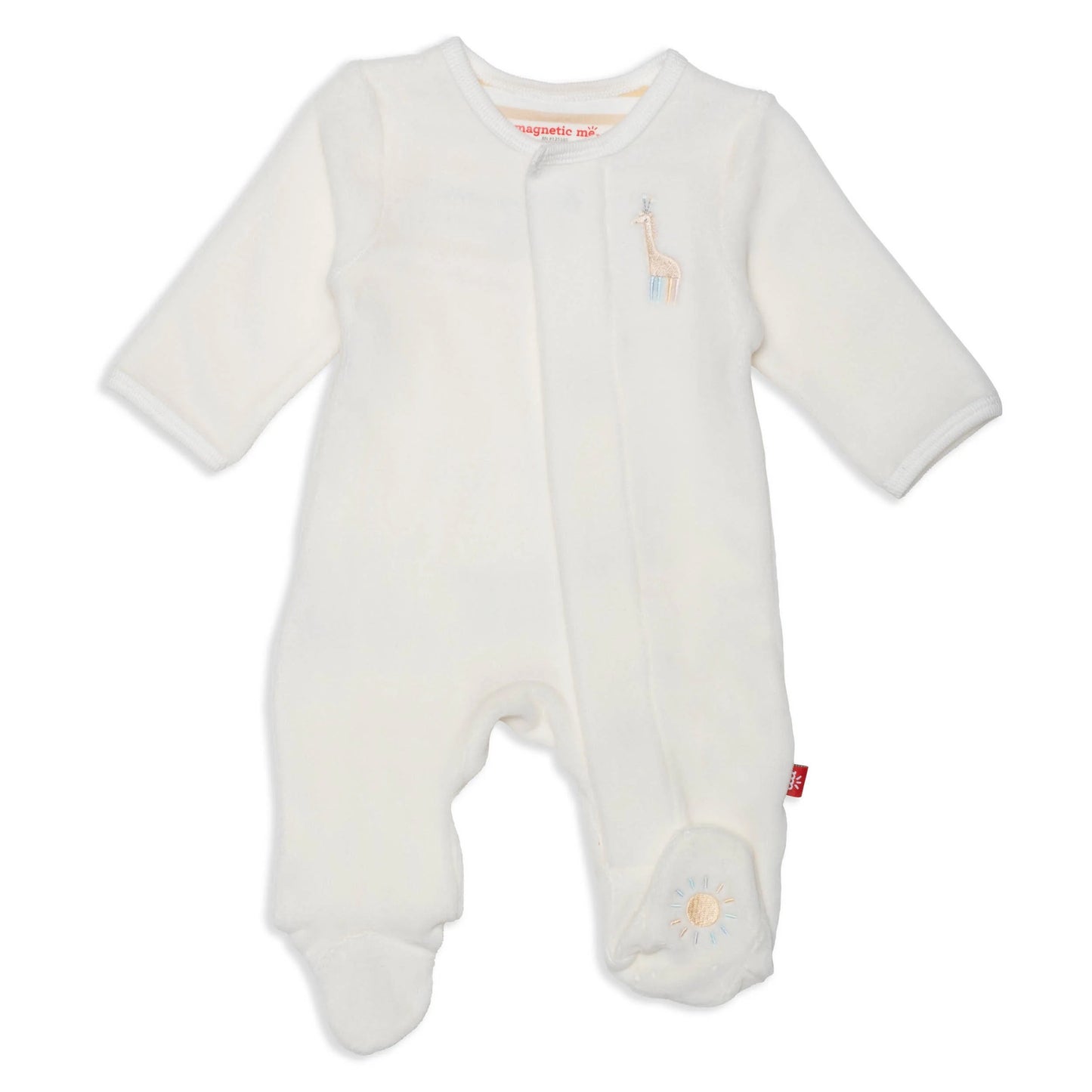 Magnetic Me Embroidery Giraffe Cream Velour Footie