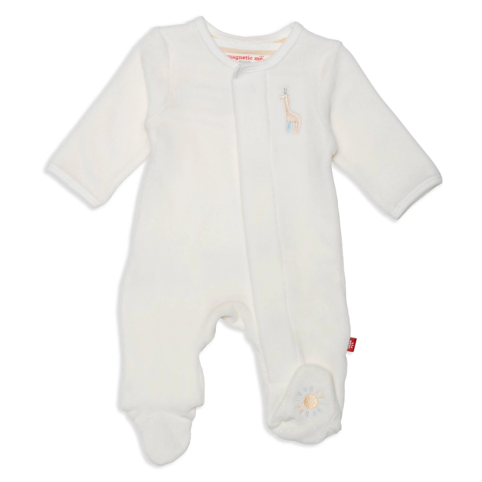 Magnetic Me Embroidery Giraffe Cream Velour Footie
