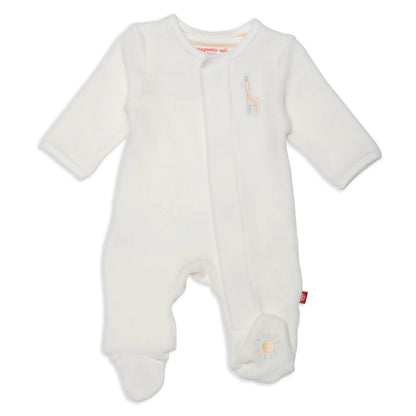 Magnetic Me Embroidery Giraffe Cream Velour Footie