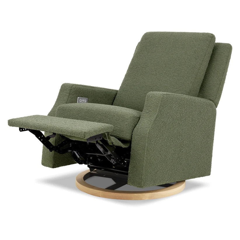 Million Dollar BabyCrewe Electronic Swivel Glider Recliner in Olive Boucle w/Light Wood BaseBabysupermarket