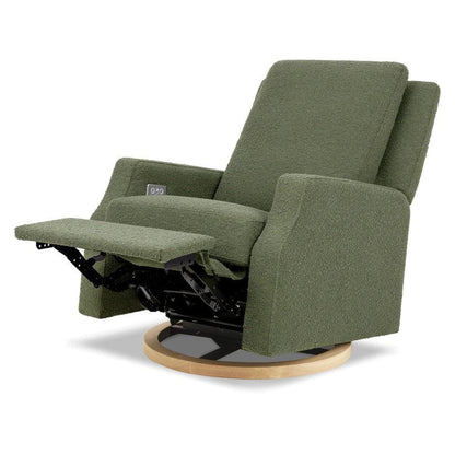 Million Dollar BabyCrewe Electronic Swivel Glider Recliner in Olive Boucle w/Light Wood BaseBabysupermarket