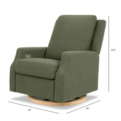 Million Dollar BabyCrewe Electronic Swivel Glider Recliner in Olive Boucle w/Light Wood BaseBabysupermarket