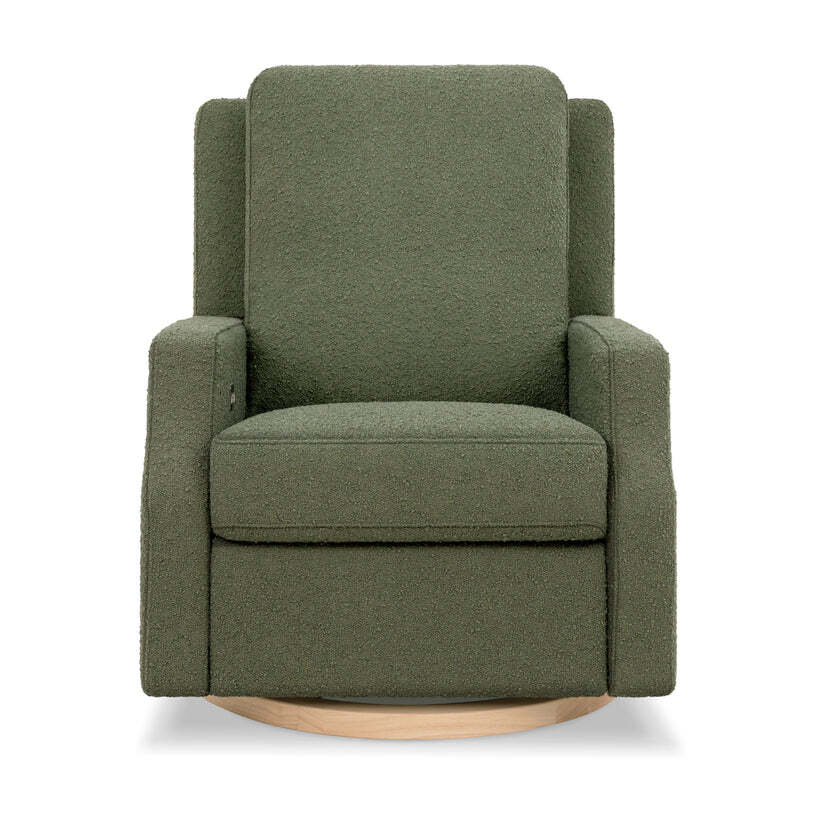 Million Dollar BabyCrewe Electronic Swivel Glider Recliner in Olive Boucle w/Light Wood BaseBabysupermarket