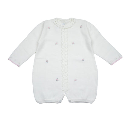 Cuclie Baby Rosette Knit Bubble Romper - Ivory