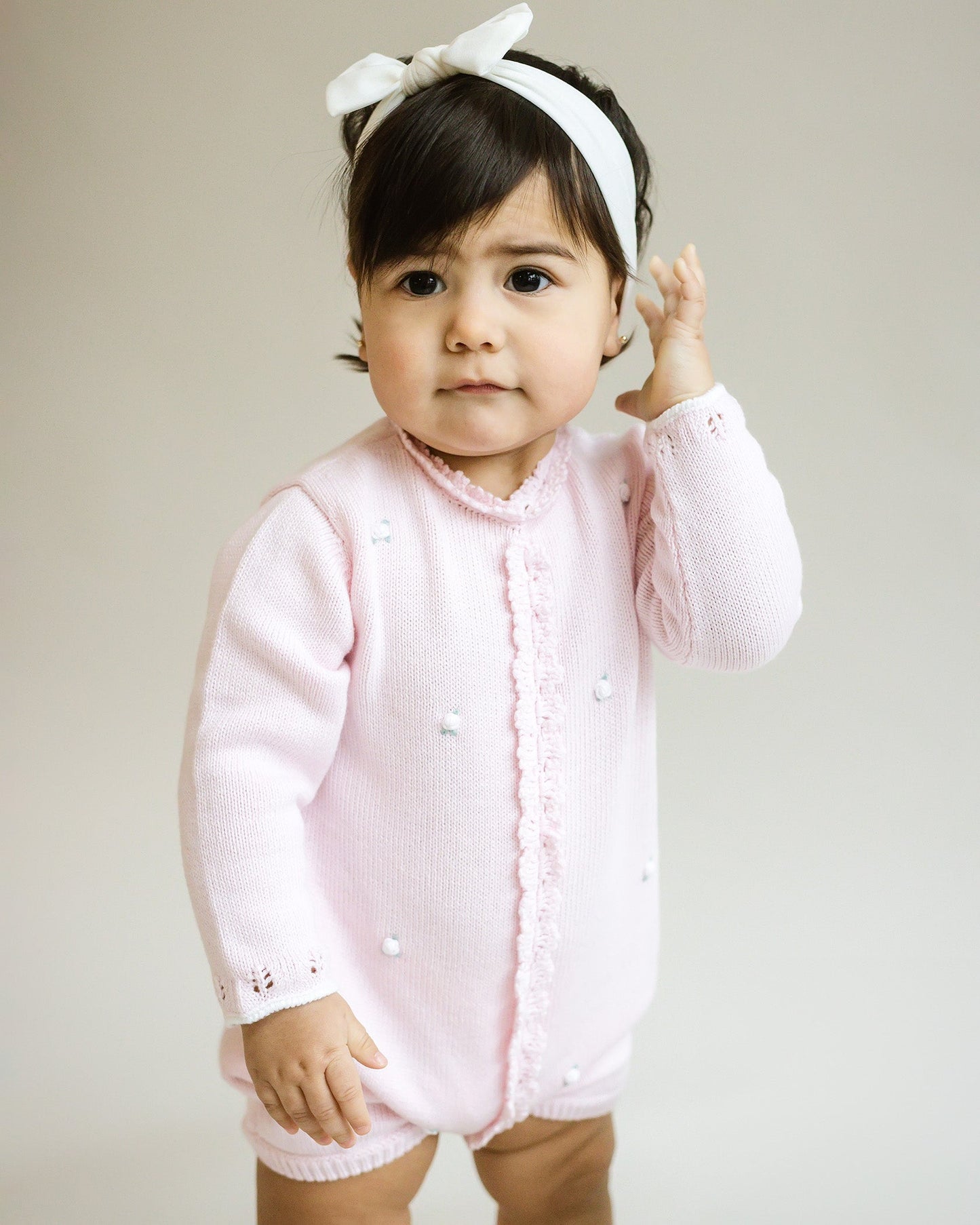 Cuclie Baby Rosette Knit Bubble Romper - Pink