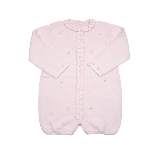 Cuclie Baby Rosette Knit Bubble Romper - Pink