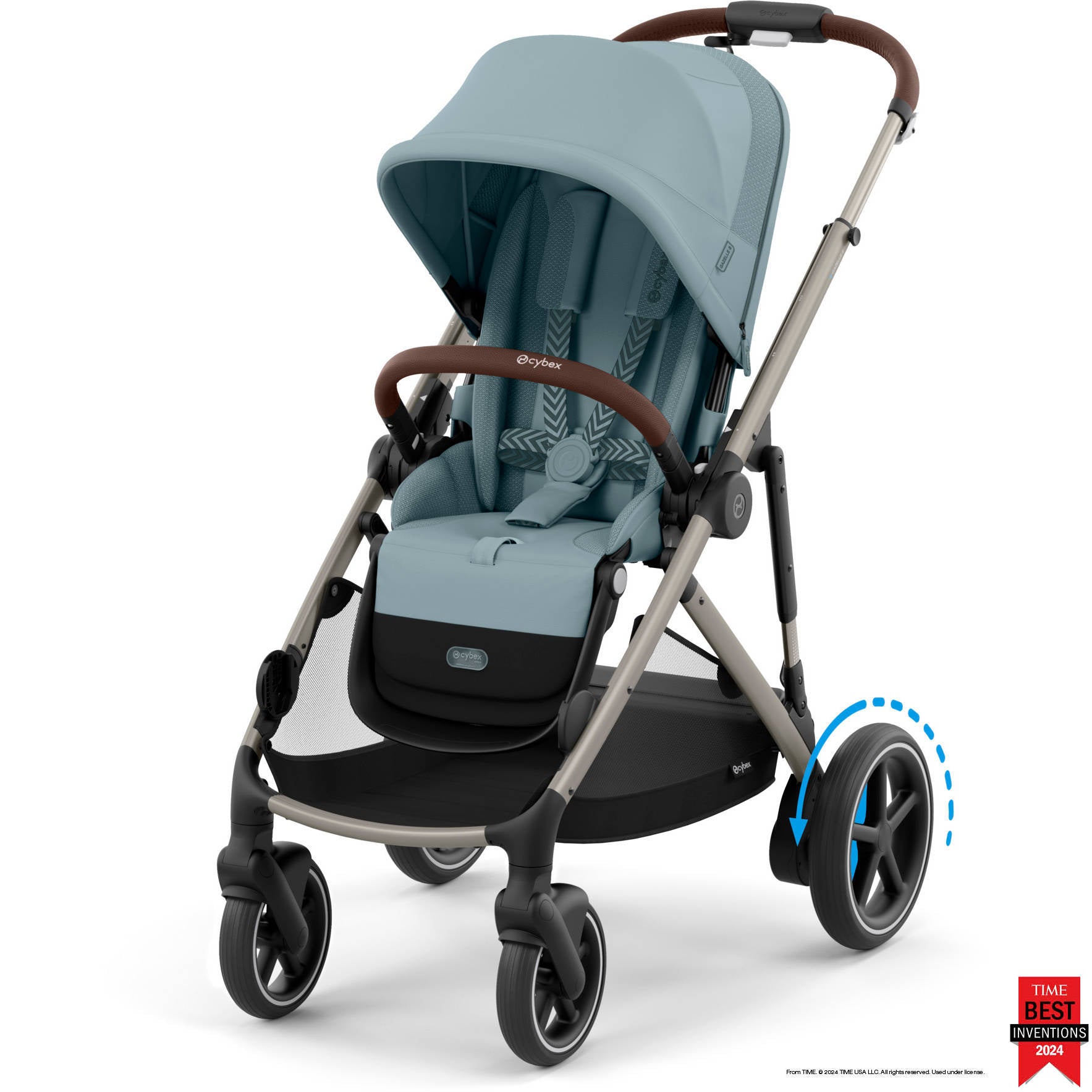 Cybex Strollers - Double Taupe Frame with Stormy Blue Seat Cybex e-Gazelle S Electronic Assist Single-to-Double Stroller