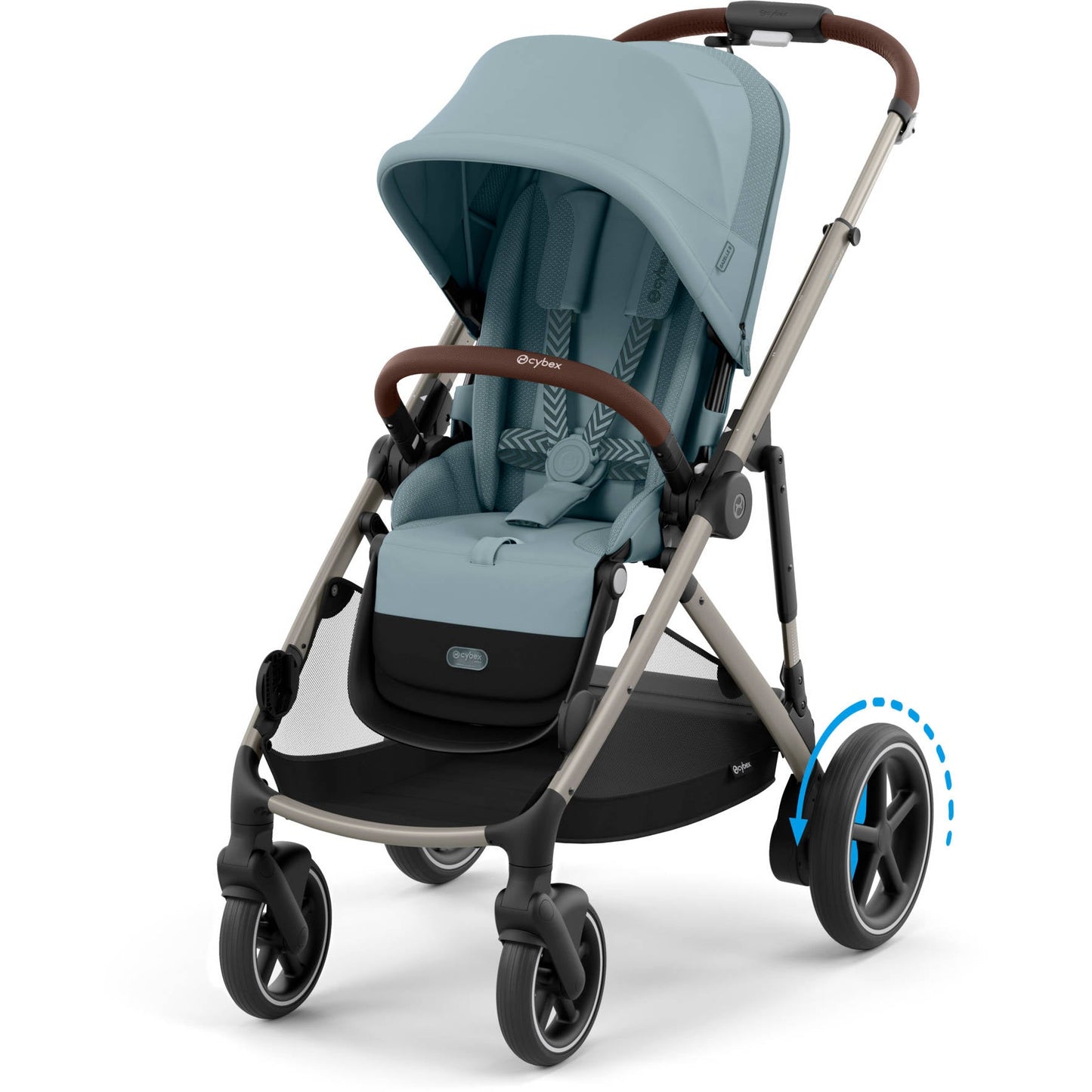 Cybex Strollers - Double Taupe Frame with Stormy Blue Seat Cybex e-Gazelle S Electronic Assist Single-to-Double Stroller