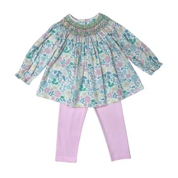 Delaney Girls Apparel / Playsets / Toddler Pink & Blue / 12 Mo Delaney Girls Fall Floral Smocked Bishop Legging Set
