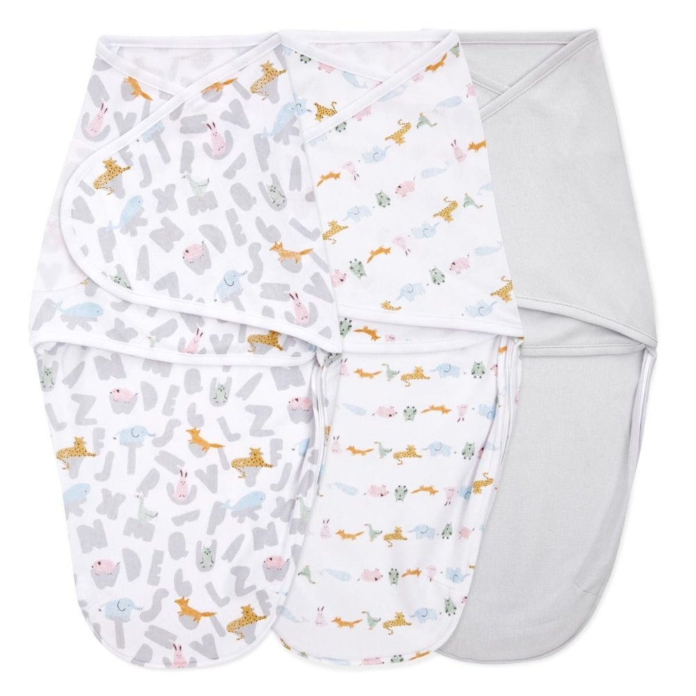 Easy Swaddle Wraps 3PK Alphabet Animals 0-3Month