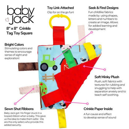 Farm Design Sensory Ribbon Tag Toy w/Crinkle