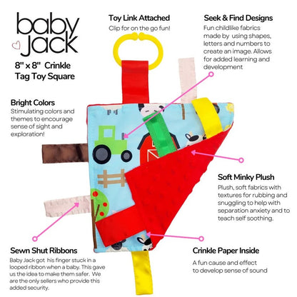 Farm Design Sensory Ribbon Tag Toy w/Crinkle