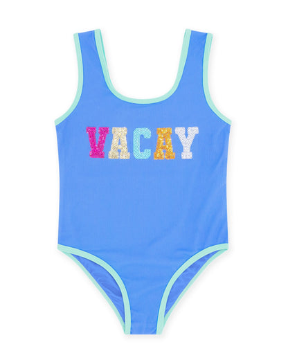 Feather 4 Arrow Blue Jay / 8 Feather 4 Arrow Girls Wave Break One Piece - Blue Jay