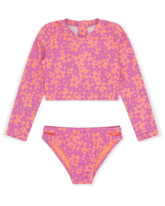 Feather 4 Arrow Magenta Punch / 8 Feather 4 Arrow Girls Waves 4 Days Rashguard Bikini - Magenta Punch