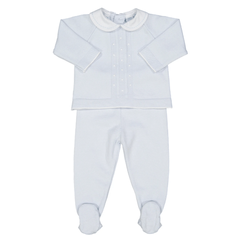 Feltman Brothers General 3 Mo / Blue Feltman Brothers Boys Blue Pique Collar Dot Knit Set