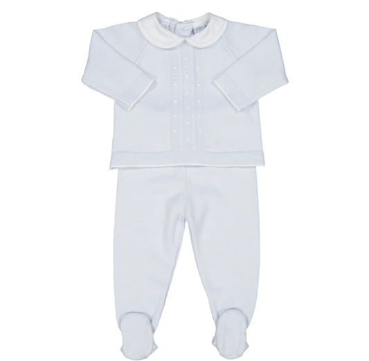 Feltman Brothers General 3 Mo / Blue Feltman Brothers Boys Blue Pique Collar Dot Knit Set