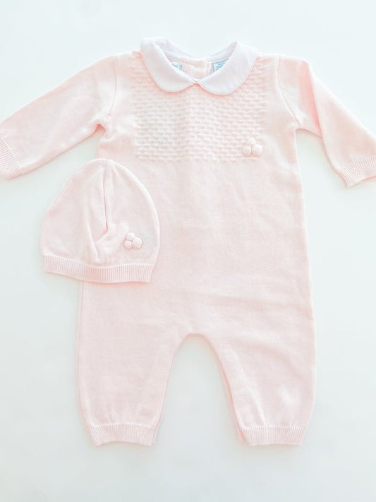 Feltman Brothers Pink / 3 Mo Feltman Brothers Pink Knit Longall & Hat Pique Collar