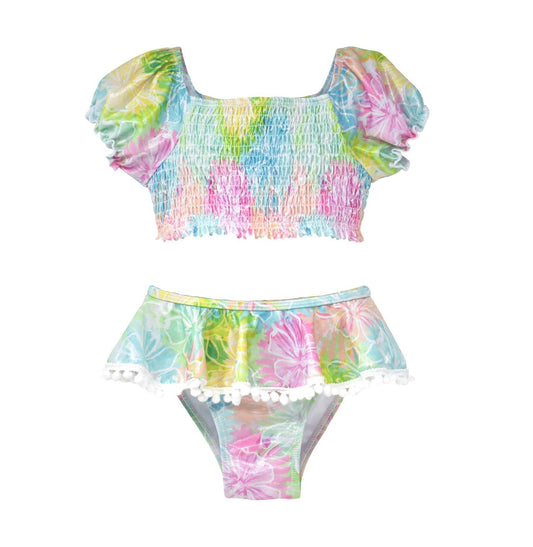 Flap Happy Two Piece Smocked Pom Pom Swimsuit