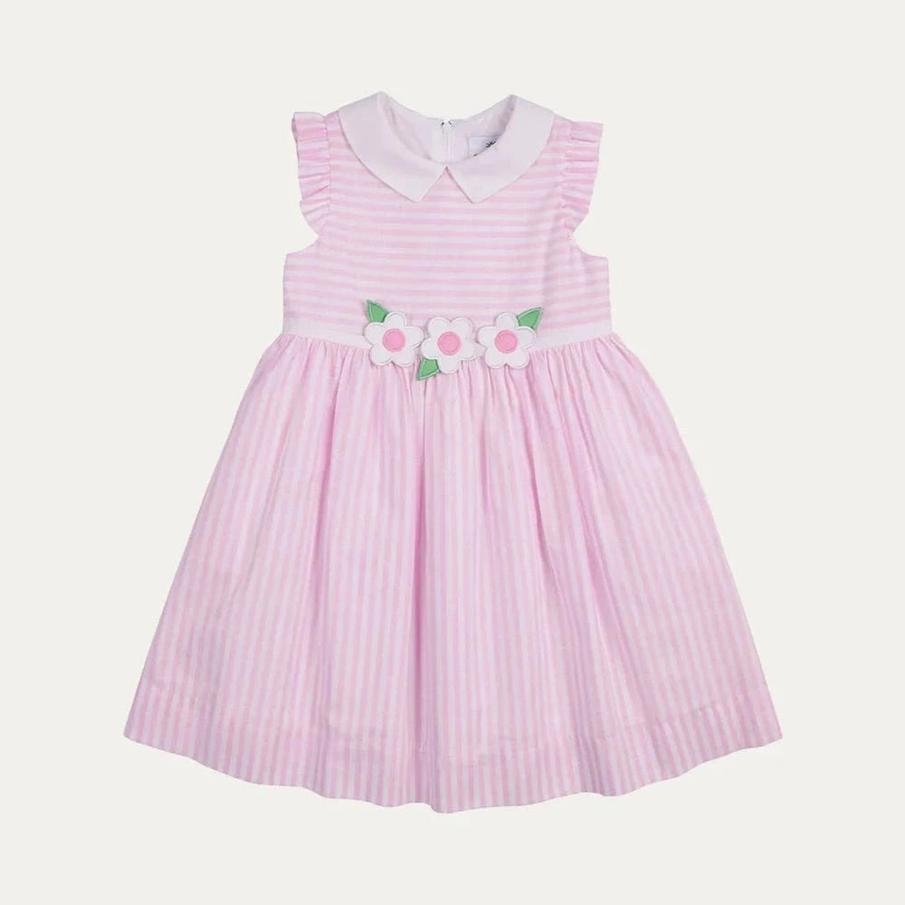 Florence Eiseman Girls Apparel / Dresses / Toddler Pink / 2 Toddler Florence Eiseman Garden Delights Linen Look Stripe Dress with Flowers