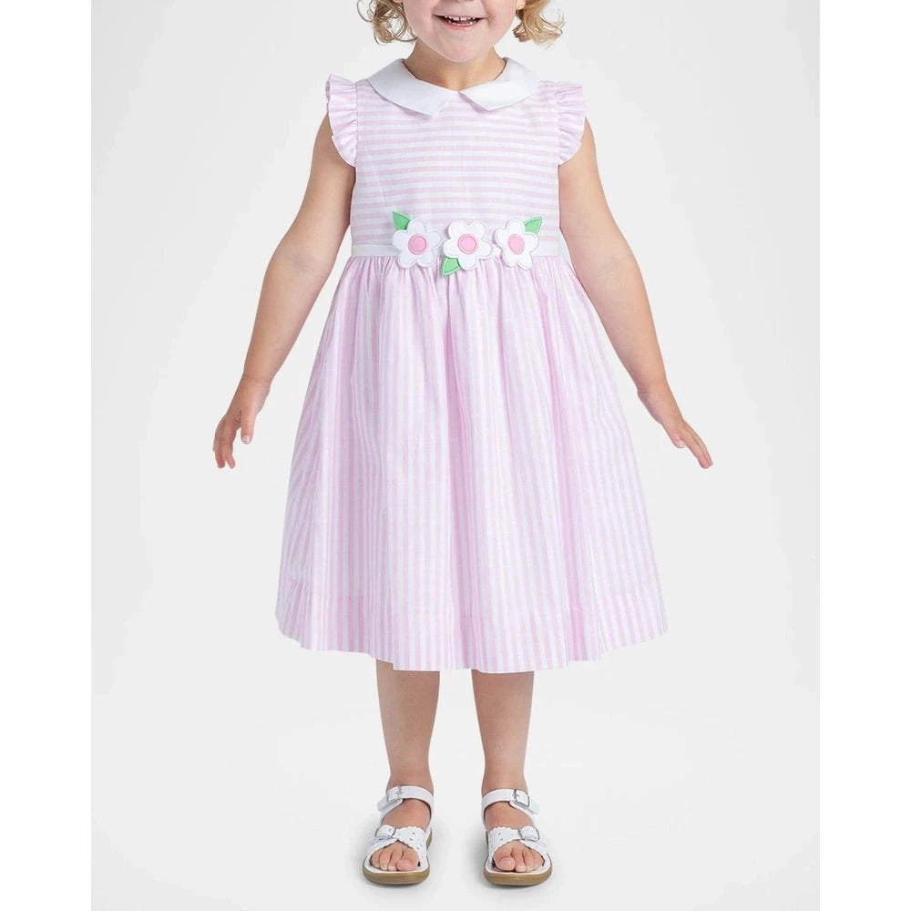 Florence Eiseman Girls Apparel / Dresses / Toddler Florence Eiseman Garden Delights Linen Look Stripe Dress with Flowers