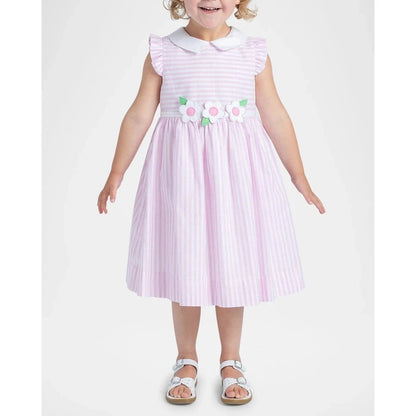 Florence Eiseman Girls Apparel / Dresses / Toddler Florence Eiseman Garden Delights Linen Look Stripe Dress with Flowers