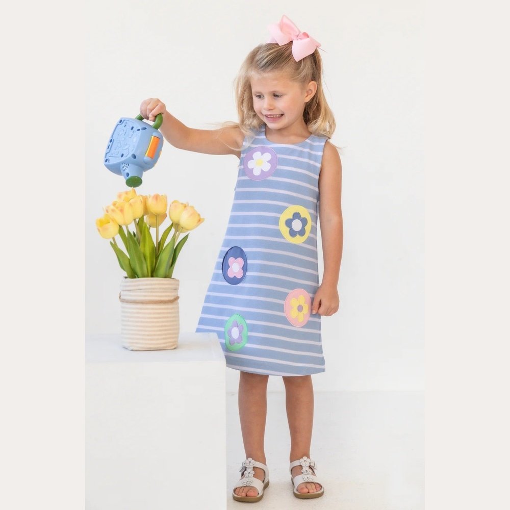 Florence Eiseman Spring Cuties Stripe Knit Dress with Flower Dots