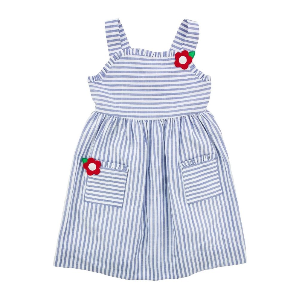 Florence Eiseman Stripe Linen Look Dress With Flowers babysupermarket