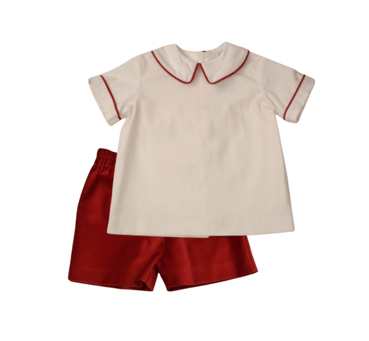 Funtasia TooFuntasia Too Boys Cream Shirt and Red Velvet Short SetBabysupermarket